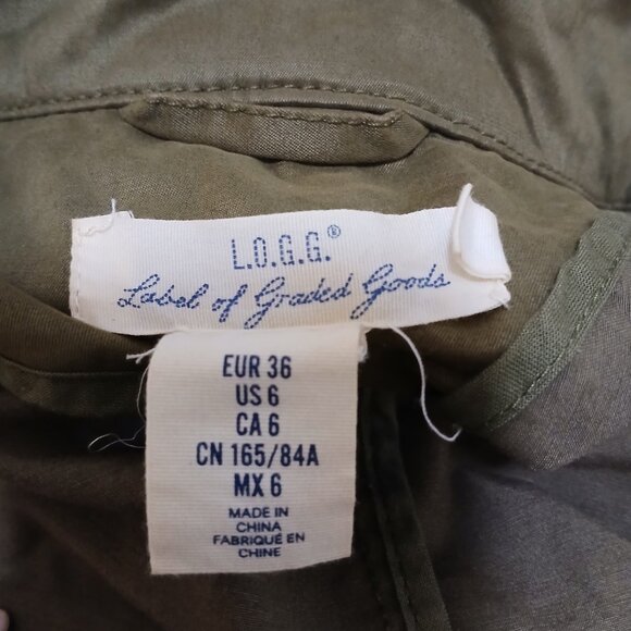 L.O.G.G Hooded Utility Parka Jacket Women’s Size 6 Green Drawstring Flap Pockets - Picture 6 of 7